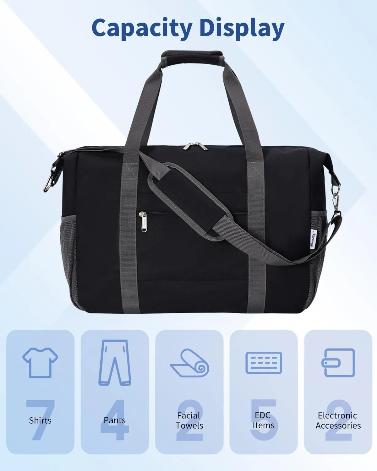 Narwey 18x14x8 Inches Travel Bag Spirit Airlines Frontier Personal Item Bag, Travel Duffel With Wet Pocket Carry on Bag for Airplane Underseat Duffle Overnight for Women and Men (Black)