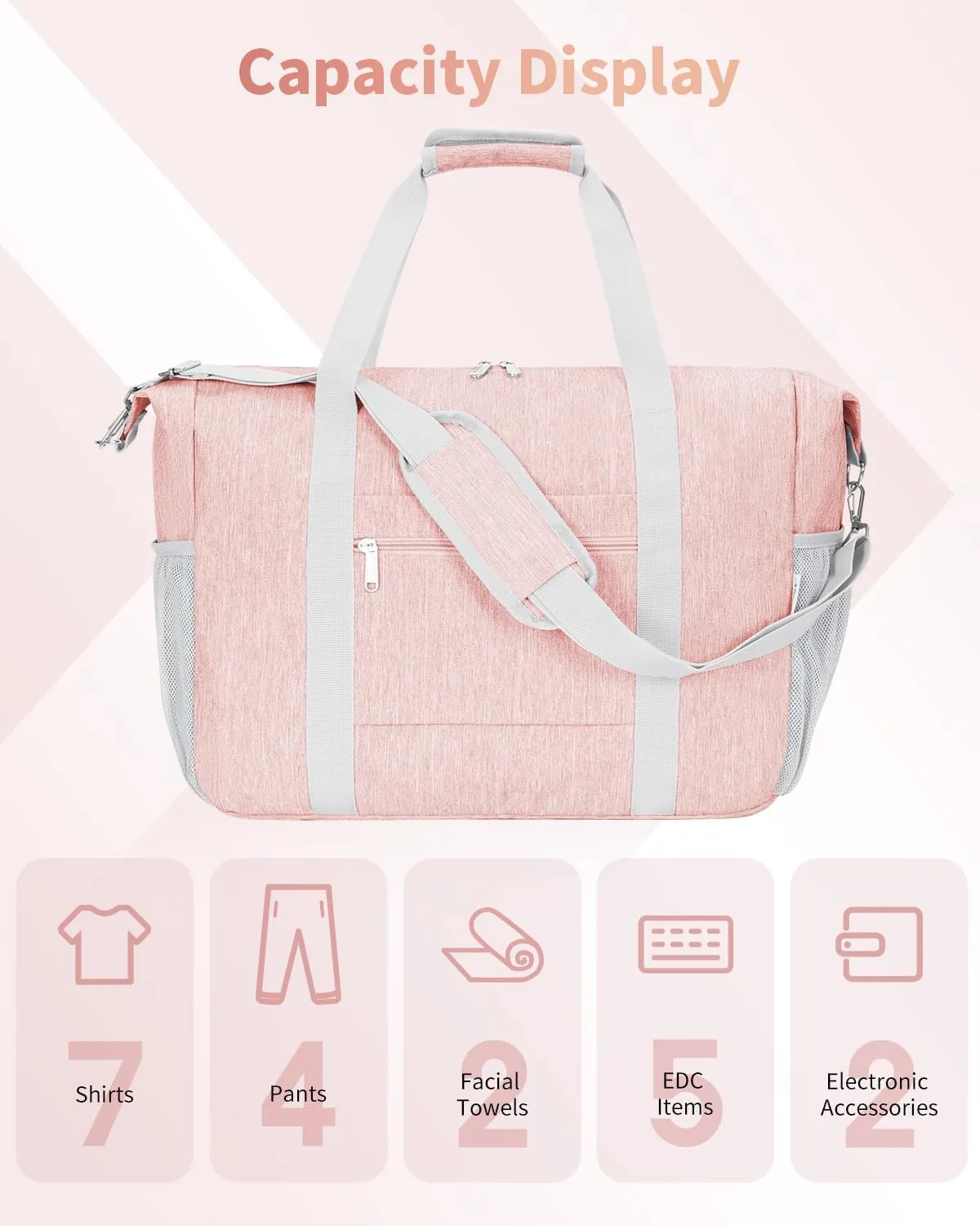Narwey 18x14x8 Inches Travel Bag Spirit Airlines Frontier Personal Item Bag, Travel Duffel With Wet Pocket Carry on Bag for Airplane Underseat Duffle Overnight for Women and Men (Pink)