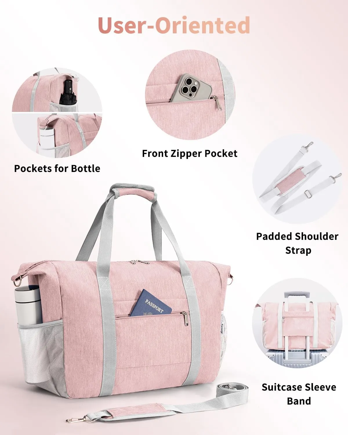 Narwey 18x14x8 Inches Travel Bag Spirit Airlines Frontier Personal Item Bag, Travel Duffel With Wet Pocket Carry on Bag for Airplane Underseat Duffle Overnight for Women and Men (Pink)