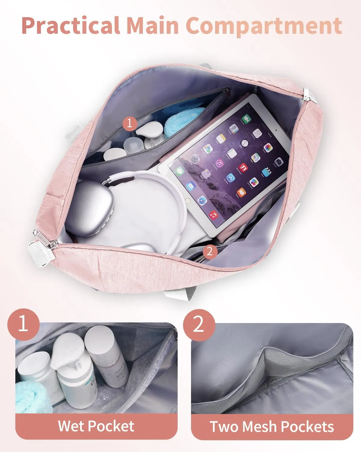 Narwey 18x14x8 Inches Travel Bag Spirit Airlines Frontier Personal Item Bag, Travel Duffel With Wet Pocket Carry on Bag for Airplane Underseat Duffle Overnight for Women and Men (Pink)