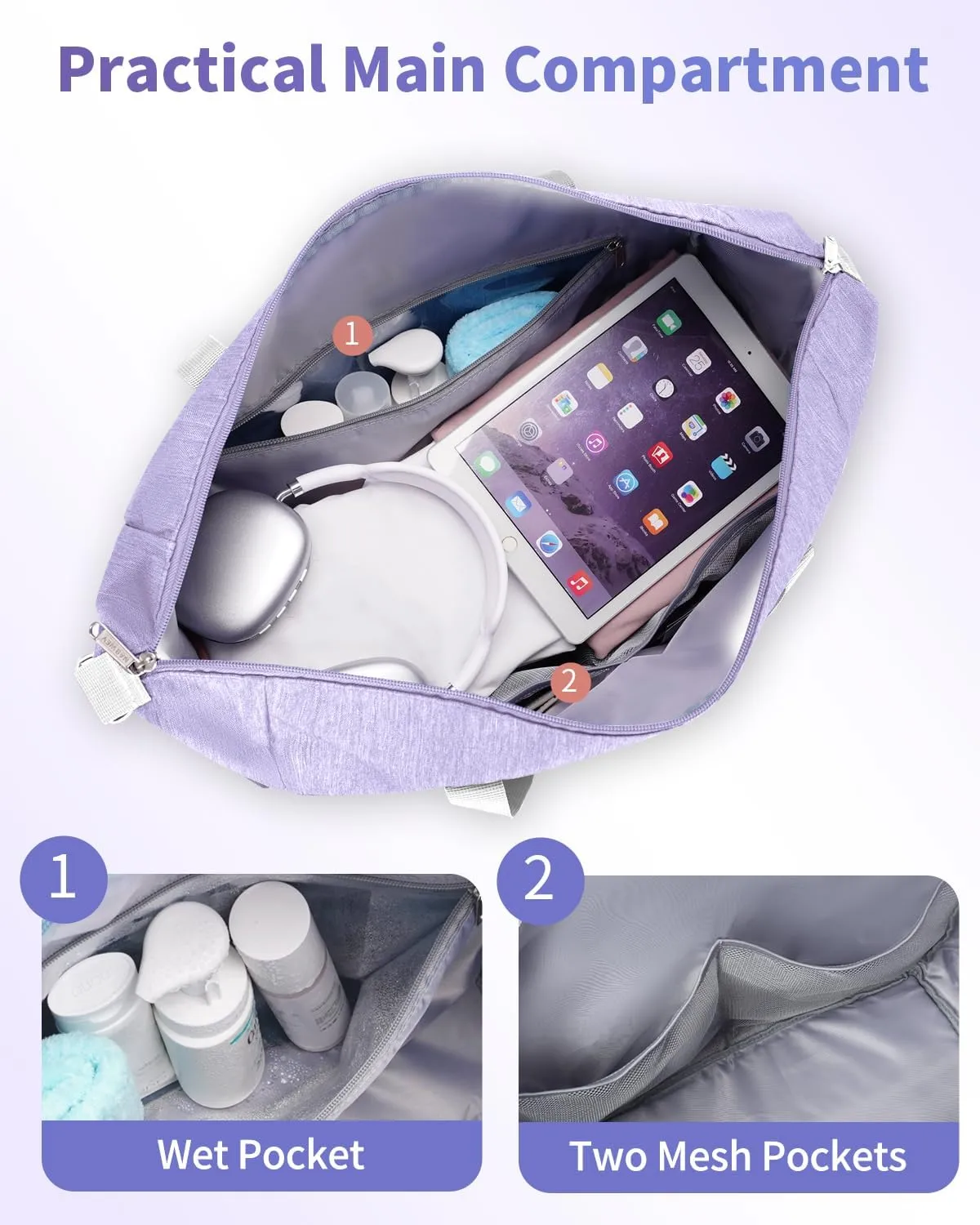 Narwey 18x14x8 Inches Travel Bag Spirit Airlines Frontier Personal Item Bag, Travel Duffel With Wet Pocket Carry on Bag for Airplane Underseat Duffle Overnight for Women and Men (Purple)
