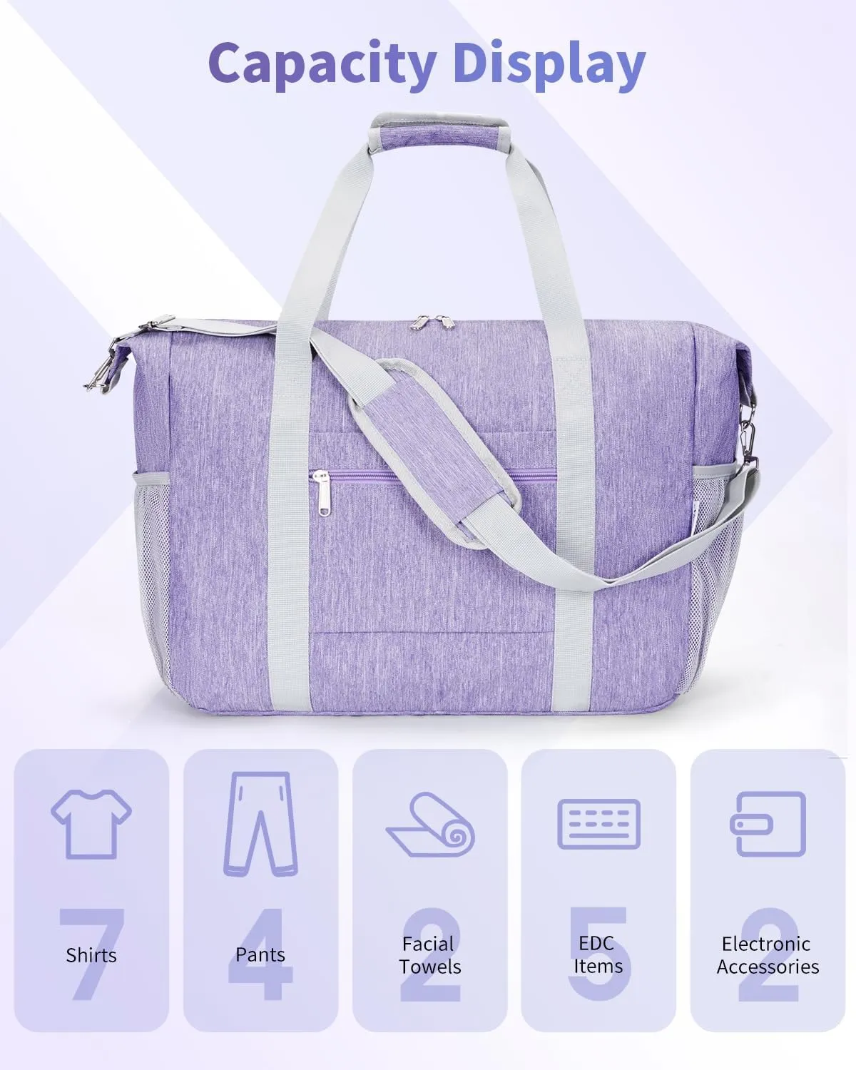 Narwey 18x14x8 Inches Travel Bag Spirit Airlines Frontier Personal Item Bag, Travel Duffel With Wet Pocket Carry on Bag for Airplane Underseat Duffle Overnight for Women and Men (Purple)