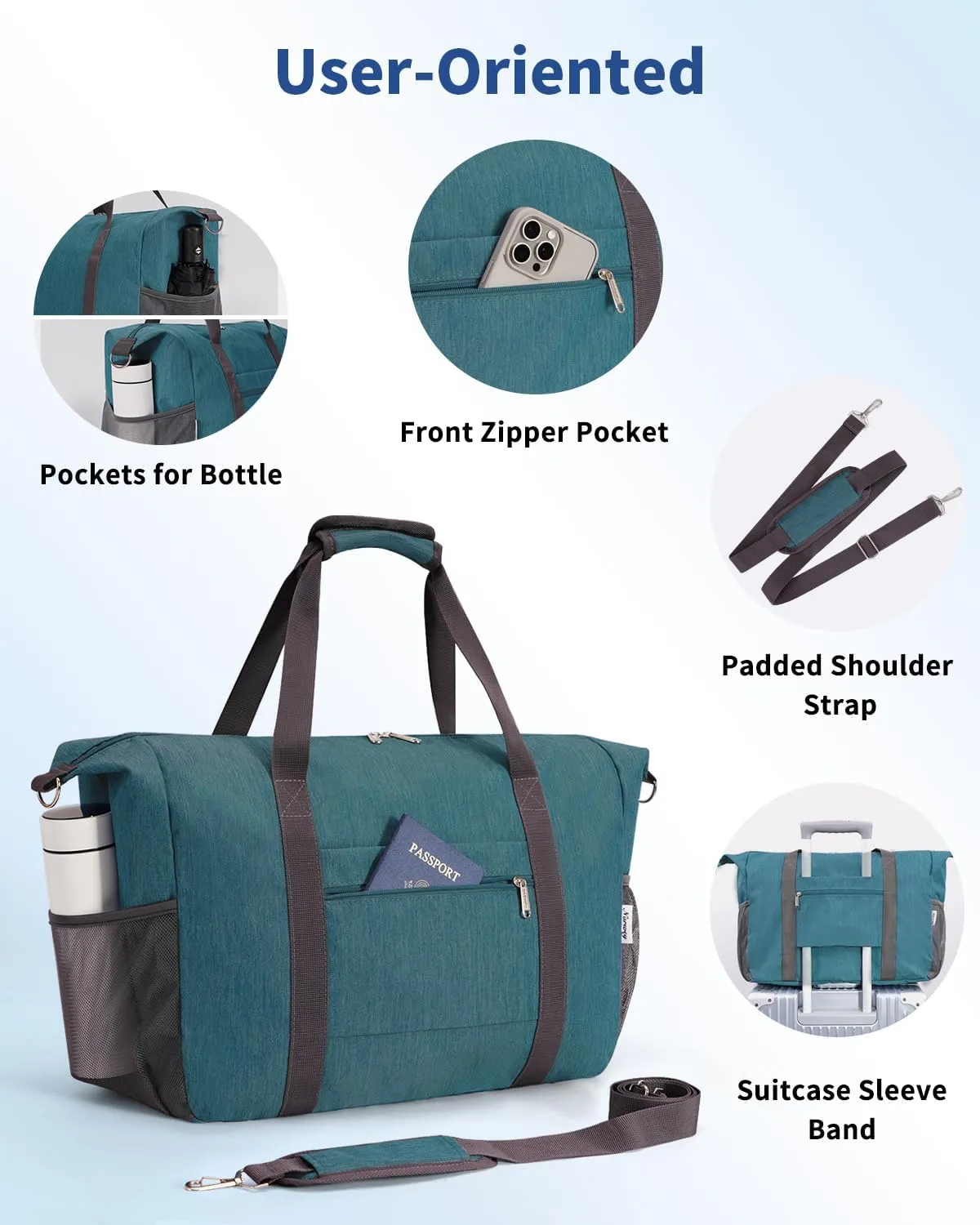 Narwey 18x14x8 Inches Travel Bag Spirit Airlines Frontier Personal Item, Travel Duffel With Wet Pocket Carry on Bag for Airplane Underseat Duffle Overnight for Women and Men (Teal)