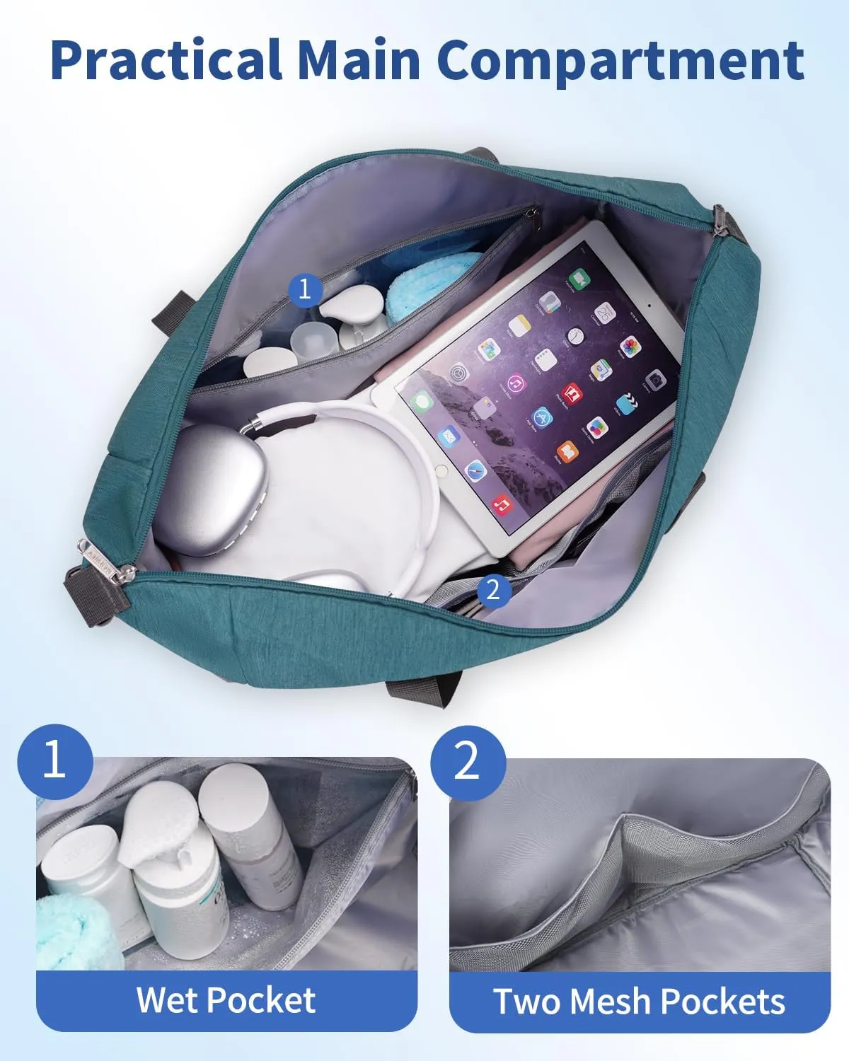 Narwey 18x14x8 Inches Travel Bag Spirit Airlines Frontier Personal Item, Travel Duffel With Wet Pocket Carry on Bag for Airplane Underseat Duffle Overnight for Women and Men (Teal)