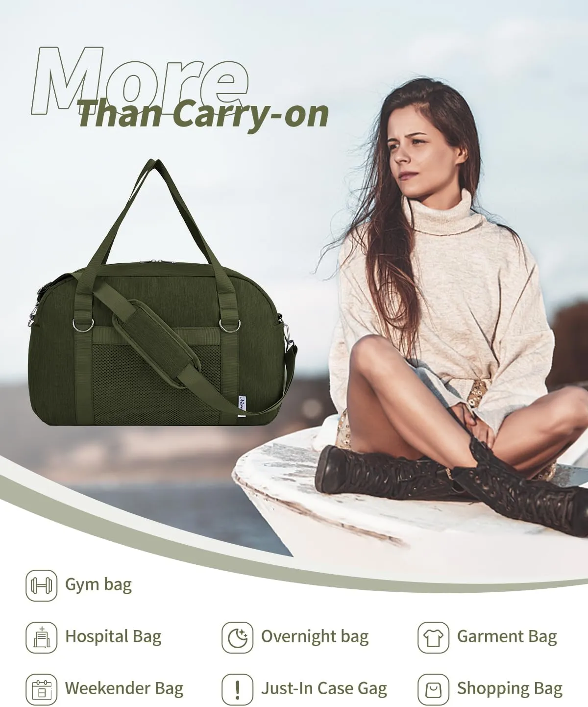 Narwey For Spirit Airlines Personal Item Bag 18x14x8, Small Duffle Bag for Travel Duffel for Traveling, Carry on Bag for Airplanes Underseat Overnight for Women and Men (Army Green)