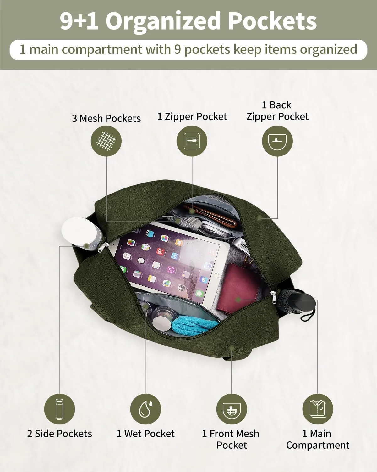 Narwey For Spirit Airlines Personal Item Bag 18x14x8, Small Duffle Bag for Travel Duffel for Traveling, Carry on Bag for Airplanes Underseat Overnight for Women and Men (Army Green)