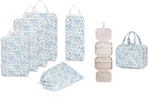 Narwey Hanging Toiletry Bag for Women with 6 Set Compression Packing Cubes