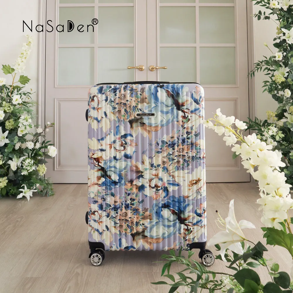 【NaSaDen】Purple Flower Limited Pattern Printed 22" Carry on / 26" / 29" Checked Zipper Luggage