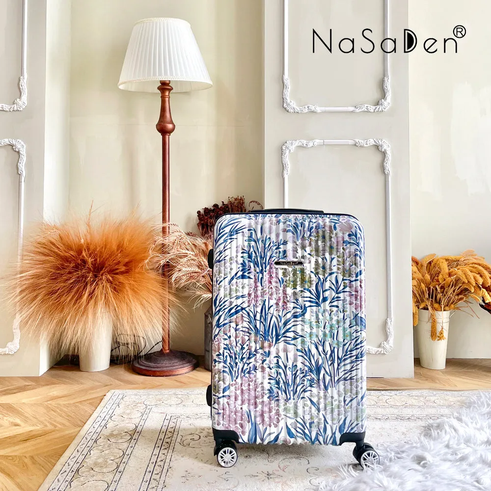 【NaSaDen】White Flower Limited Pattern Printed 22" Carry on / 26" / 29" Checked Zipper Luggage