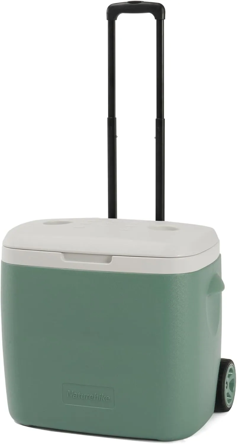 Naturehike 40QT Wheeled Hard Cooler, Insulated Food Safety Ice Chest Box with Telescoping Handle, Portable Ice Retention Cooler for Beach Camping Picnic Fishing Barbecue