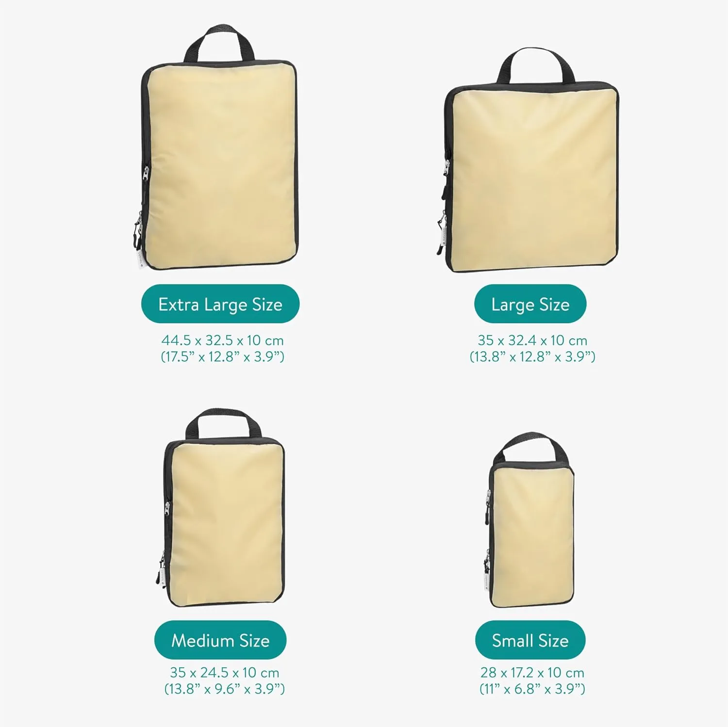 Navaris Compression Packing Cubes Set of 4 Sizes - Compressible Travel Bags for Packing - Lightweight Compression Travel Organizer - Suitcase Carry On Luggage Backpacks - Beige