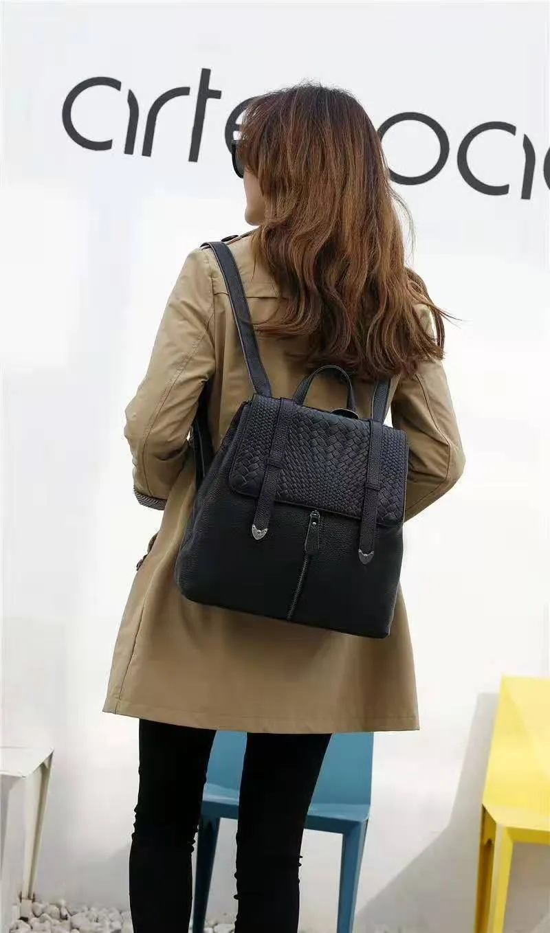 New Arrival Office Ladies Weave Leather Backpacks Fashion Girls  Convertible