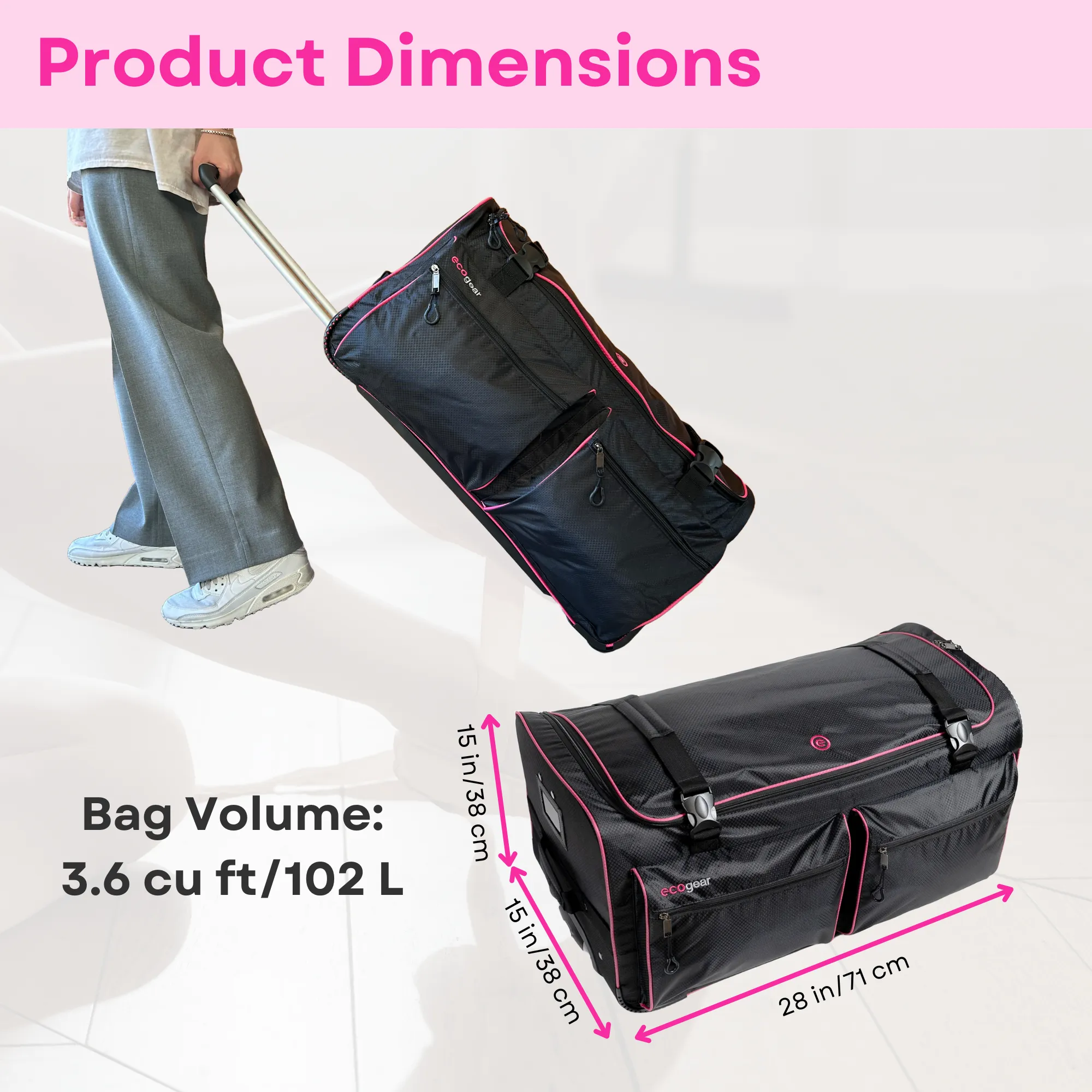 NEW - Ecogear 28in Wheeled Duffel Bag With Garment Rack - 2 Color Options