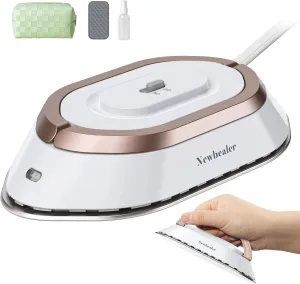Newbealer Travel Iron with Global Voltage, 100-240V Mini Dry Iron for Clothes (No Steam), Max 300W, 60s Heat Up, 302℉ Non-Stick Ceramic Soleplate, 0.8lbs Ultra-Lightweight (Gold)