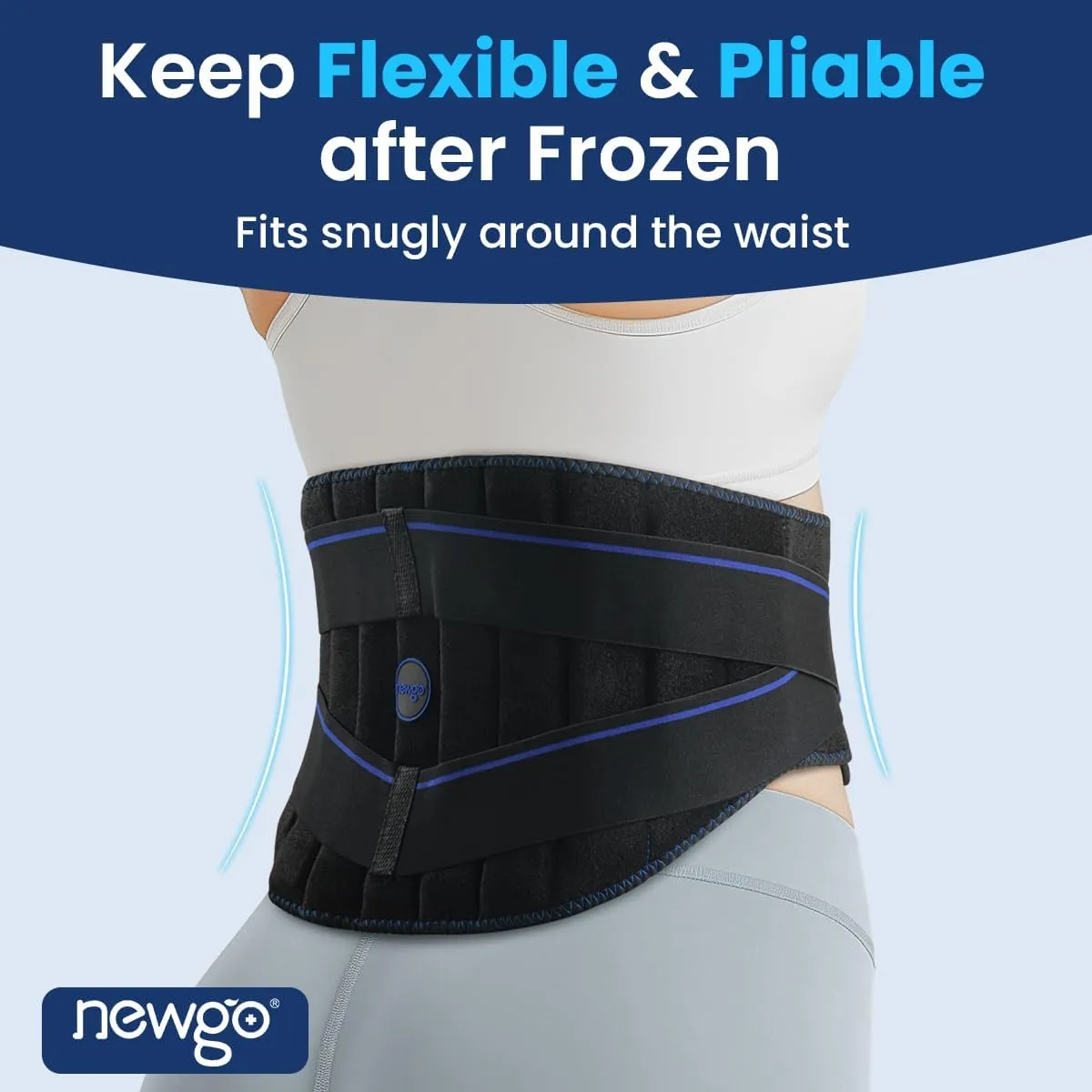 NEWGO Flexible Lower Back Ice Pack Wrap – 2 Hours Long-Lasting Cold Therapy for Back Pain Relief, Injuries, Sciatica & Swelling, Reusable Gel Ice Pack with Adjustable Straps