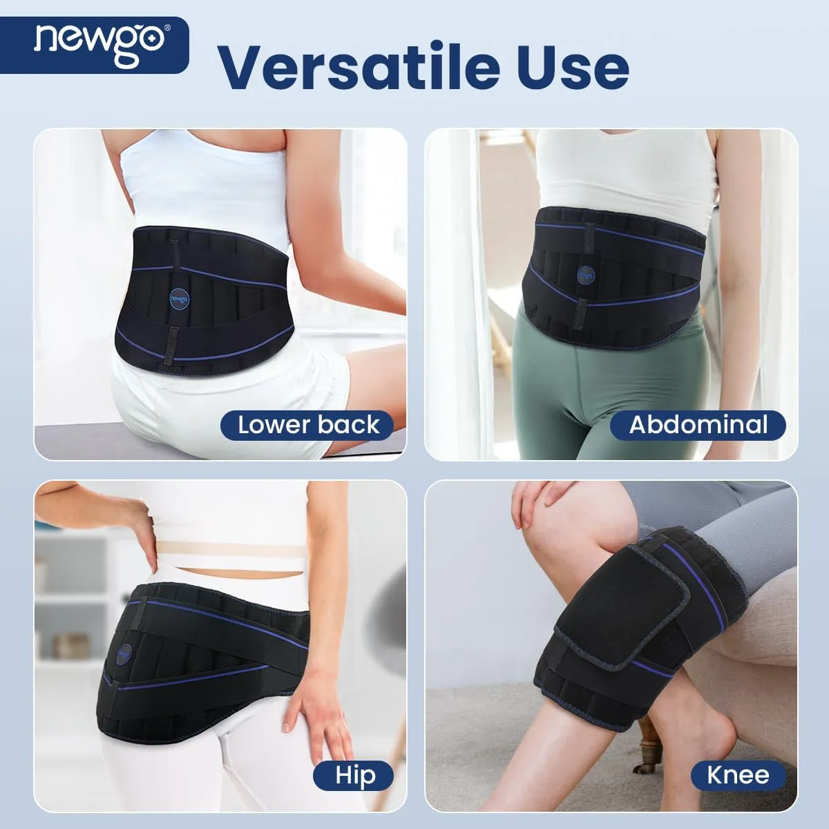 NEWGO Flexible Lower Back Ice Pack Wrap – 2 Hours Long-Lasting Cold Therapy for Back Pain Relief, Injuries, Sciatica & Swelling, Reusable Gel Ice Pack with Adjustable Straps