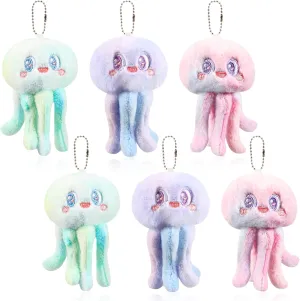Niceup 6pcs Jellyfish Small Stuffed Plush Animals Ocean Party Favors, 5 Inch Tie Dye Plushies Backpack Keychains for Kids (12)