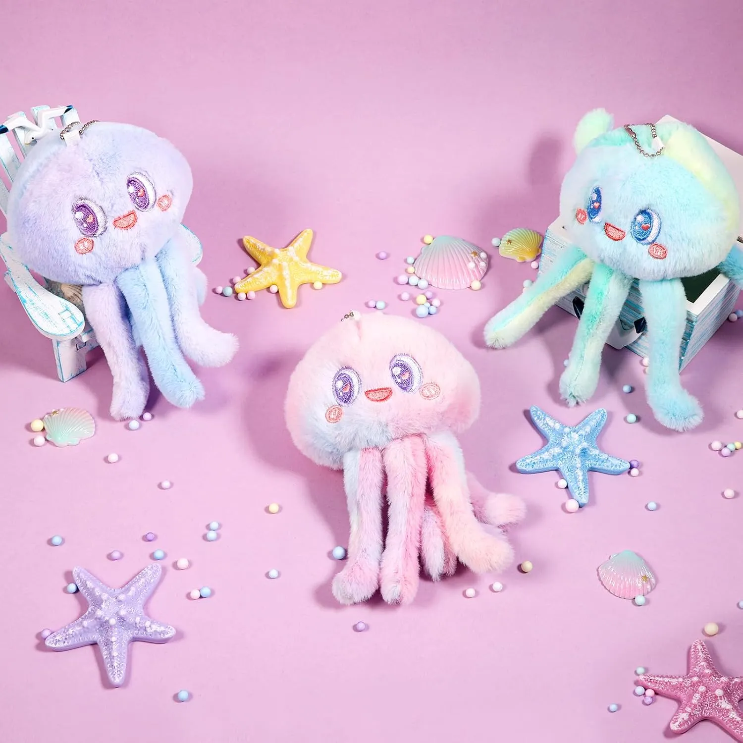 Niceup 6pcs Jellyfish Small Stuffed Plush Animals Ocean Party Favors, 5 Inch Tie Dye Plushies Backpack Keychains for Kids (12)