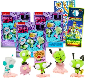 Nickelodeon Invader Zim Mystery Toys Set - Bundle with 3 Pack Invader Zim Gir Blind Bags Plus Stickers, More | Invader Zim Mini Figures for Boys and Girls