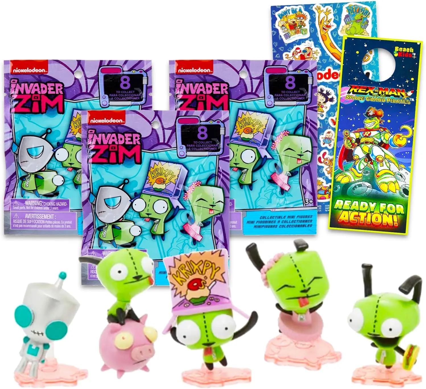 Nickelodeon Invader Zim Mystery Toys Set - Bundle with 3 Pack Invader Zim Gir Blind Bags Plus Stickers, More | Invader Zim Mini Figures for Boys and Girls