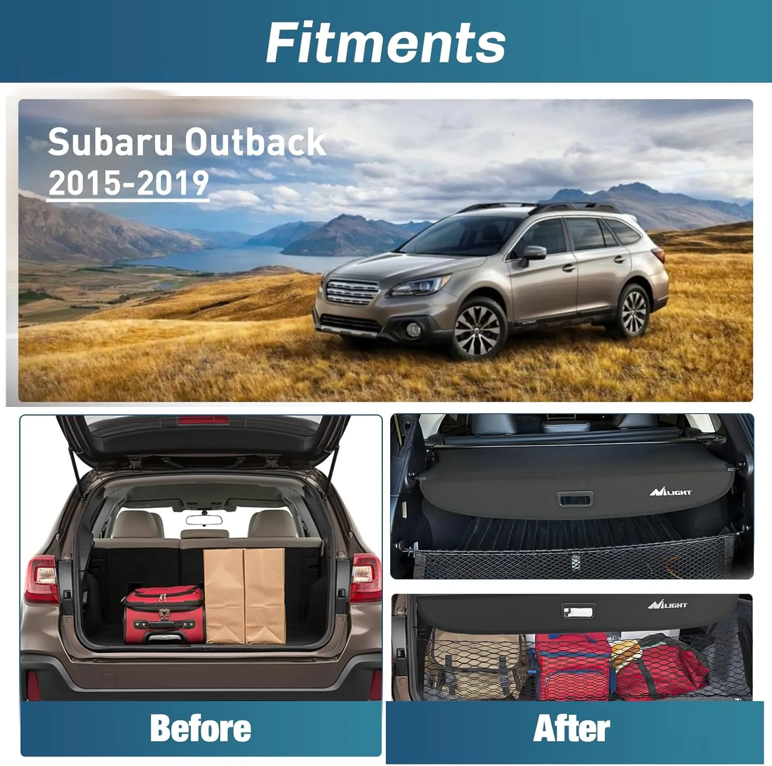 Nilight Cargo Cover Fit for Subaru Outback 2015 2016 2017 2018 2019, Retractable Privacy Security Shield Shade Rear Trunk Cover, with Trunk Storage Net