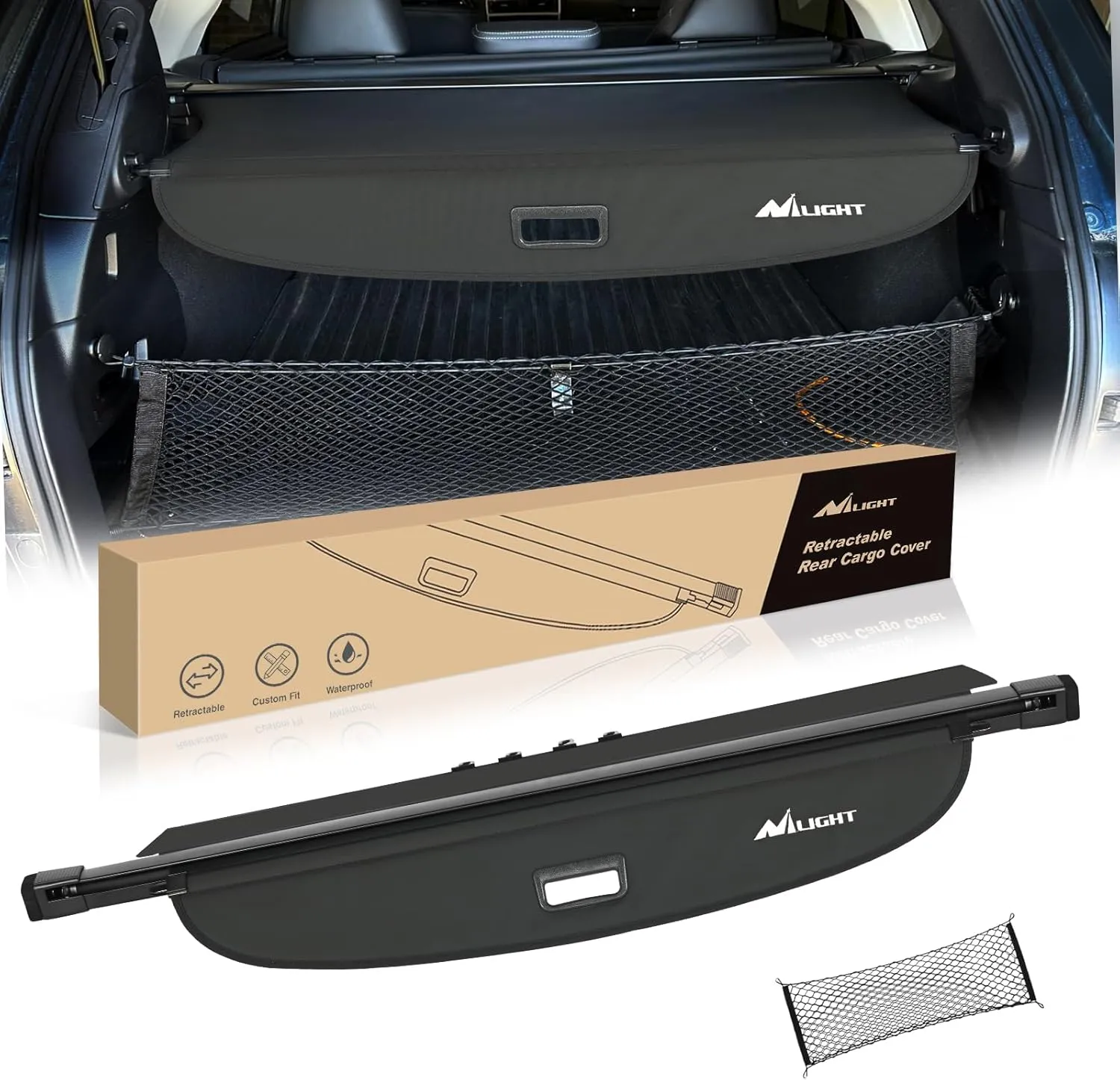 Nilight Cargo Cover Fit for Subaru Outback 2015 2016 2017 2018 2019, Retractable Privacy Security Shield Shade Rear Trunk Cover, with Trunk Storage Net