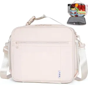 NOL Kids Lunch Bag - Kids 3  Reusable Insulated Lunch Box with Zipper Closure Buckle Handle Adjustable Long Shoulder Strap, Easy-Clean Waterproof Fabric, Children Lunch Tote Bag for School -Cream