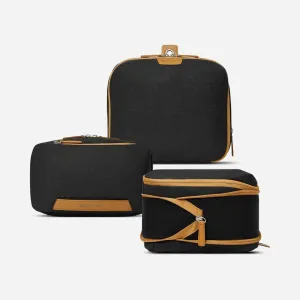 Nordace Travel Packing Organizers Set for Men and Women - 2x Packing Cubes & 1x Wash Pouch - Durable & Water Resistant (Black-Brown)