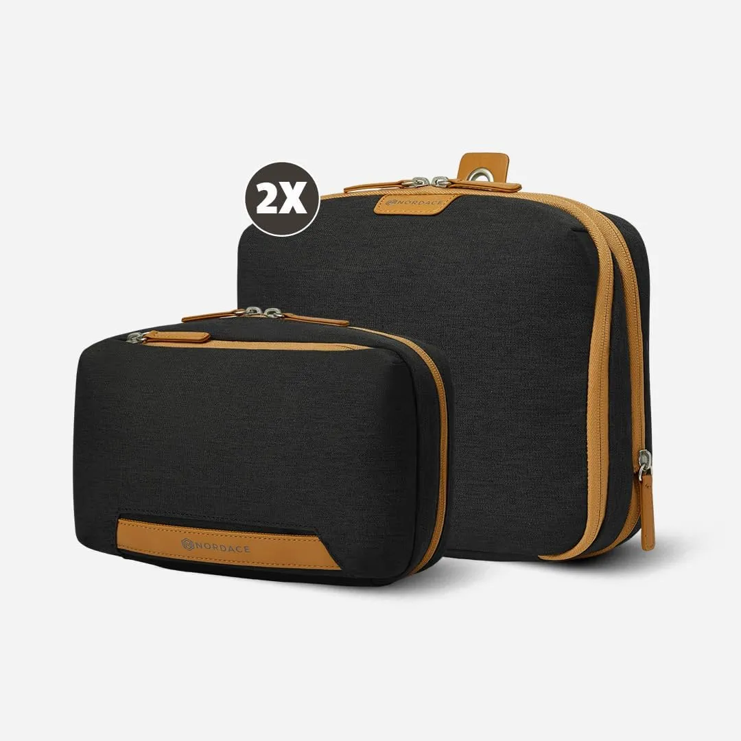 Nordace Travel Packing Organizers Set for Men and Women - 2x Packing Cubes & 1x Wash Pouch - Durable & Water Resistant (Black-Brown)