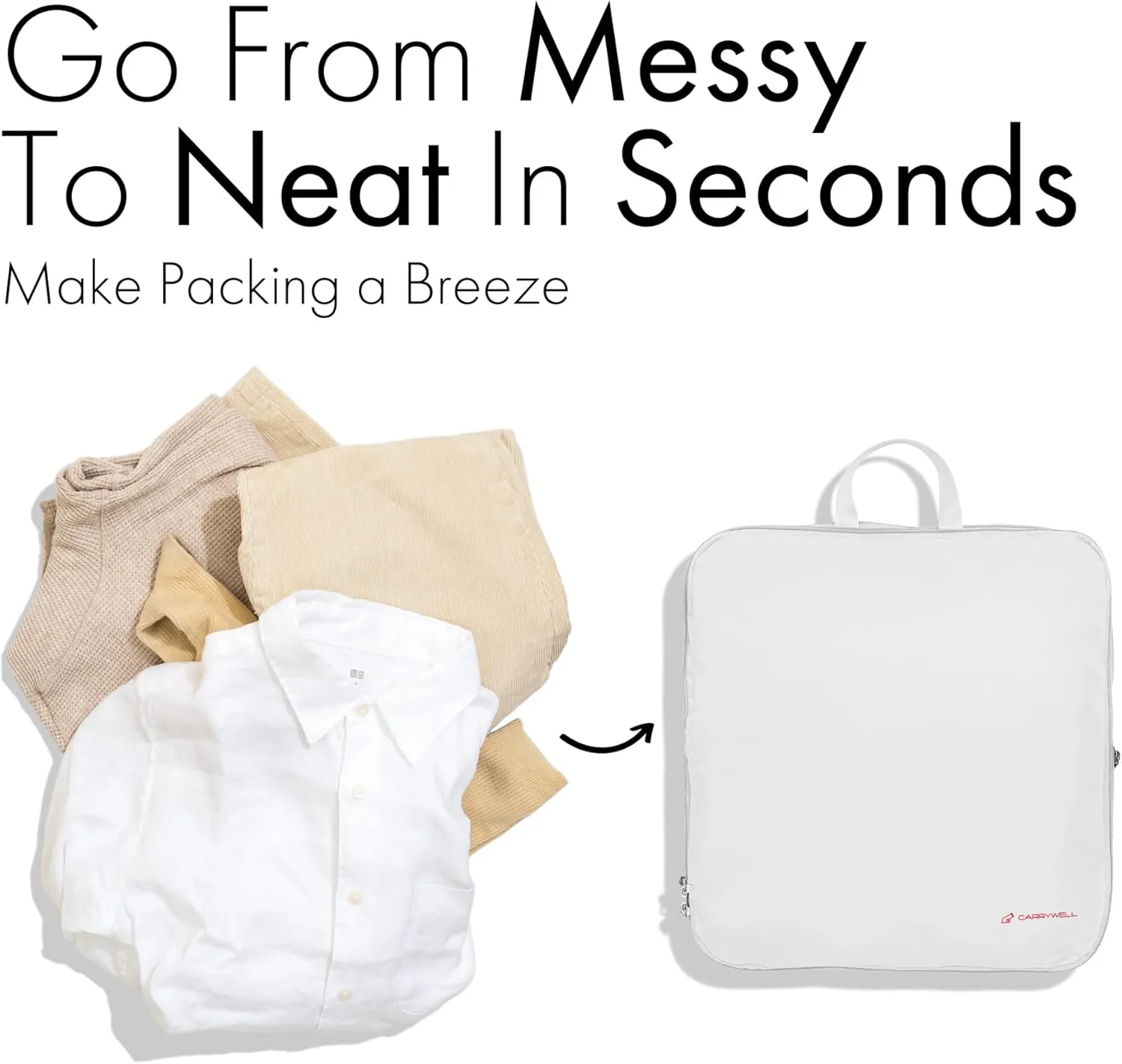(Not Made In China) Compression Packing Cubes For Travel 4pc Set, Suitcase and Luggage Organizer Bags, Lightweight, Durable (White)