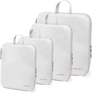 (Not Made In China) Compression Packing Cubes For Travel 4pc Set, Suitcase and Luggage Organizer Bags, Lightweight, Durable (White)