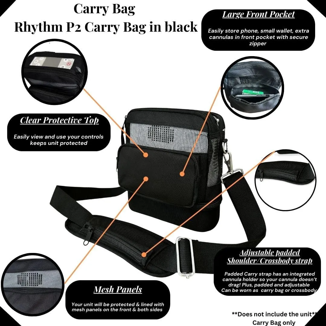 O2TOTES WEAR YOUR OXYGEN WITH STYLE Carry Bag/Shoulder bag/crossbody bag fit for Rhythm Healthcare P2/Lightweight carry bag fit for Rhythm Healthcare p2 (Black)
