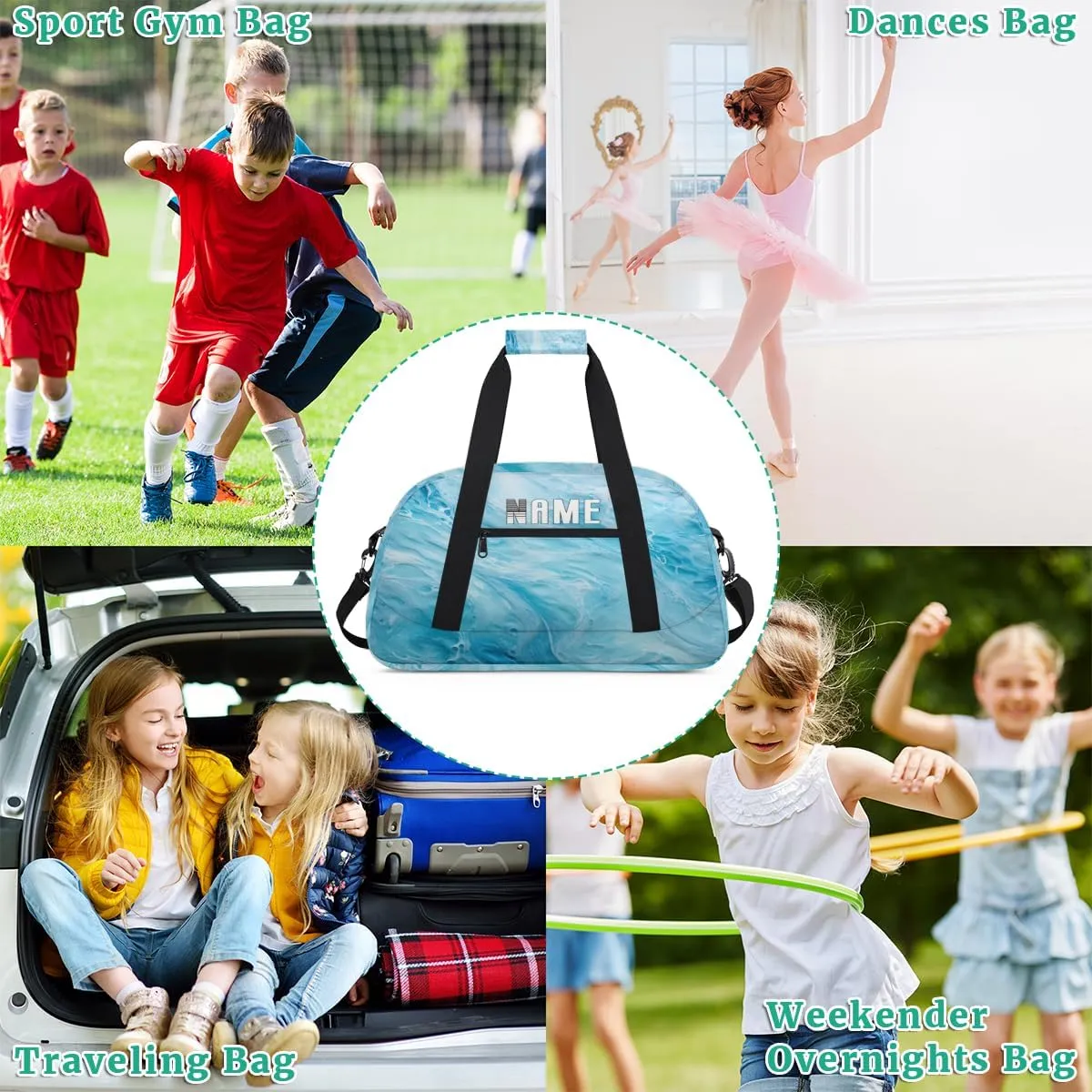 Ocean Waves Summer Kids Overnight Bags Personalized Weekender Travel Duffle Bag for Teens,Boys Gym Carry On Maletas Para Niños,Customized Gymnastics Dance Ballet Tote for Girls