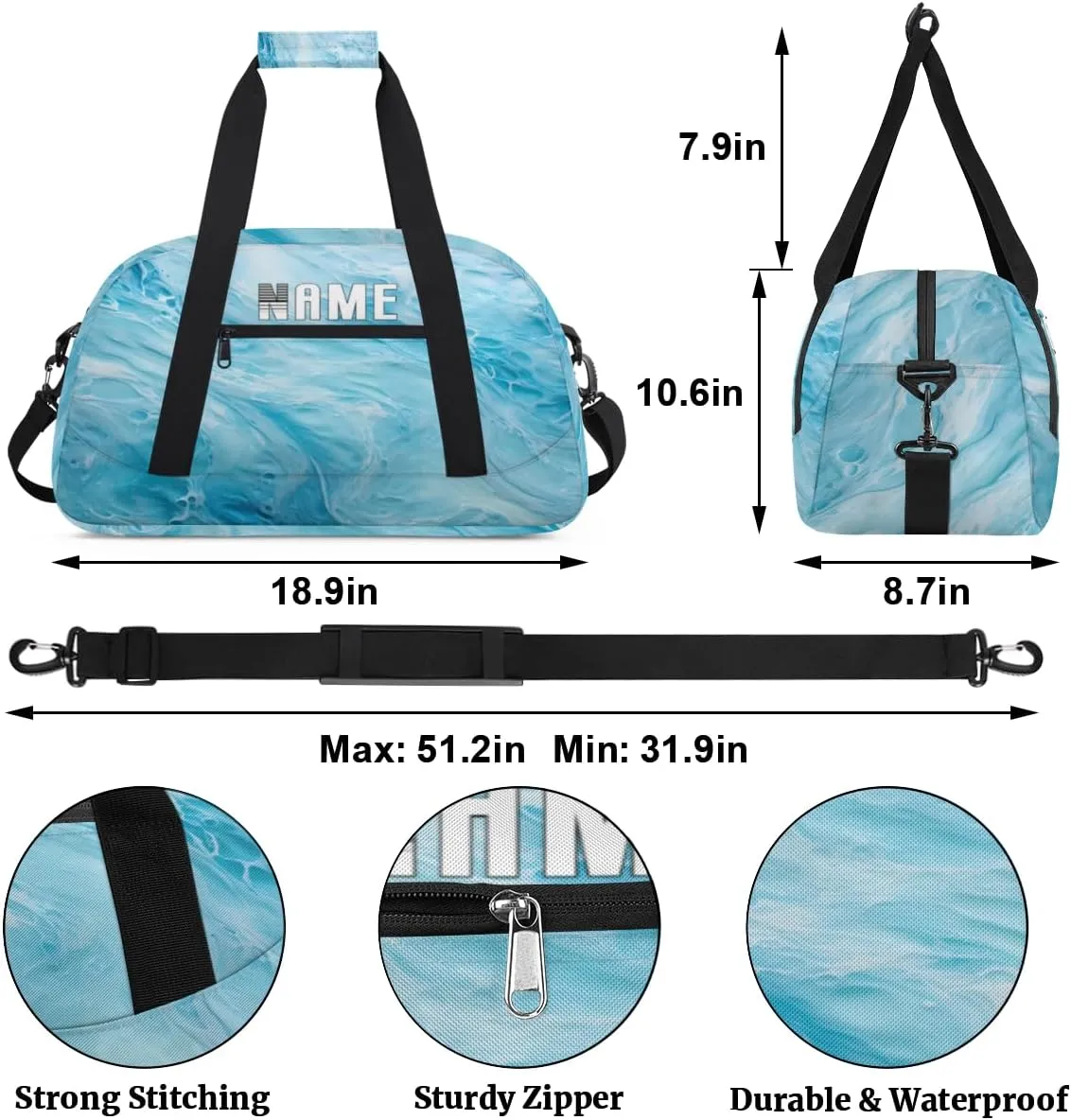 Ocean Waves Summer Kids Overnight Bags Personalized Weekender Travel Duffle Bag for Teens,Boys Gym Carry On Maletas Para Niños,Customized Gymnastics Dance Ballet Tote for Girls