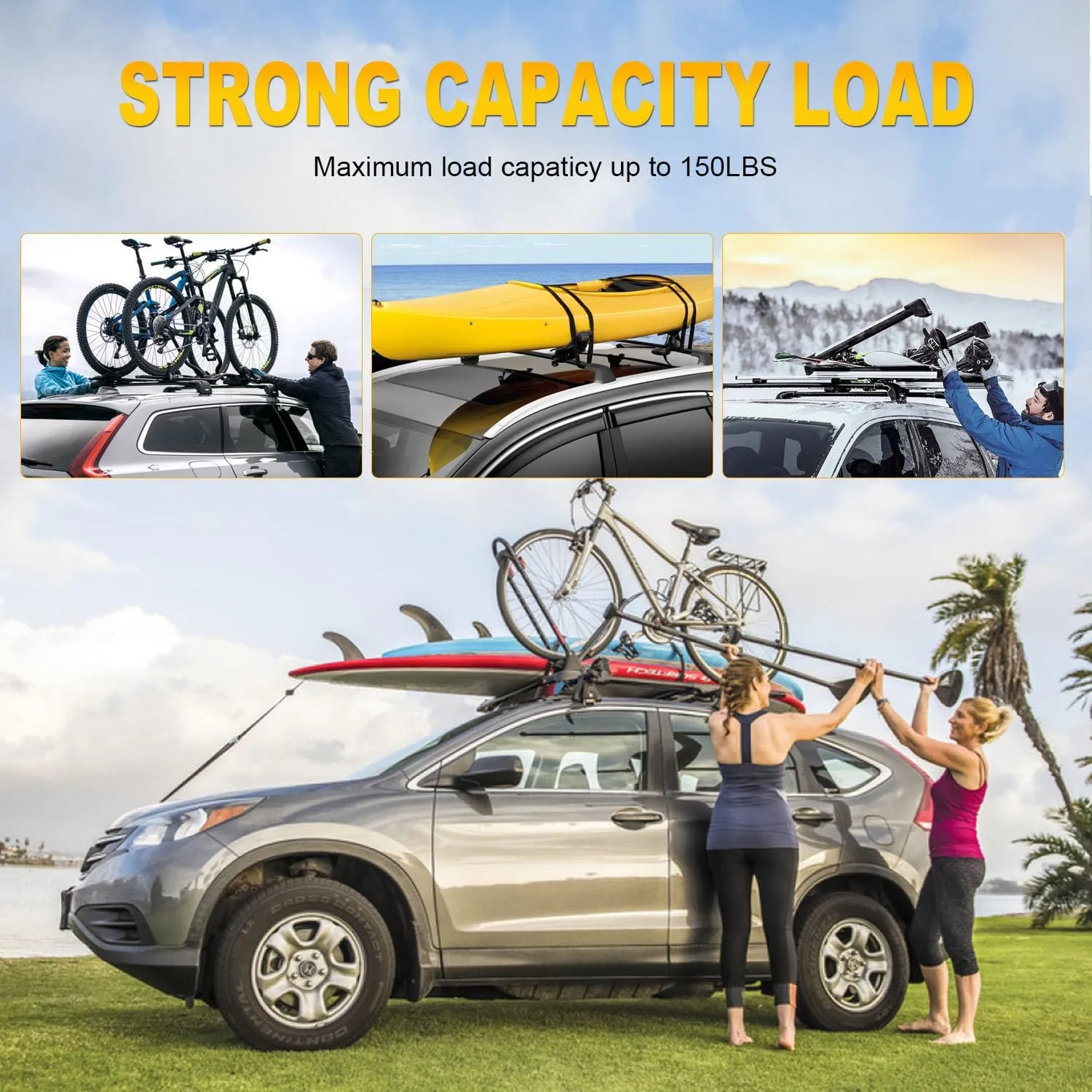 OCPTY Roof Rack Cross Bars Fit for Hyundai Kona 2018 2019 2020 2021 2022 Luggage Racks Rooftop Cargo Carrier Bag Luggage Kayak Canoe Bike Snowboard Skiboard