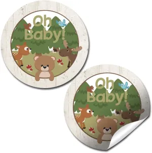 Oh Baby Animal Wildlife Woodland-Themed Baby Sprinkle Baby Shower Thank You Sticker Labels, 40 2" Party Circle Stickers by AmandaCreation, Great for Party Favors, Envelope Seals & Goodie Bags