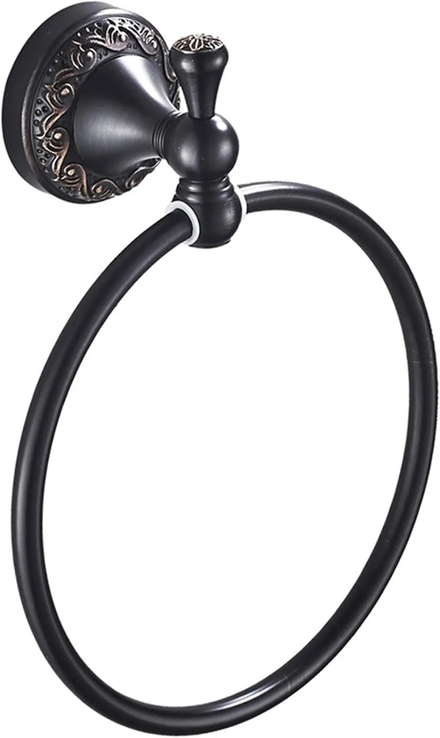 Oil Rubble Bronze Brass Bath Towel Ring, Wall Mounted Black Bathroom Hardware Accessories, Pattern Carving Design