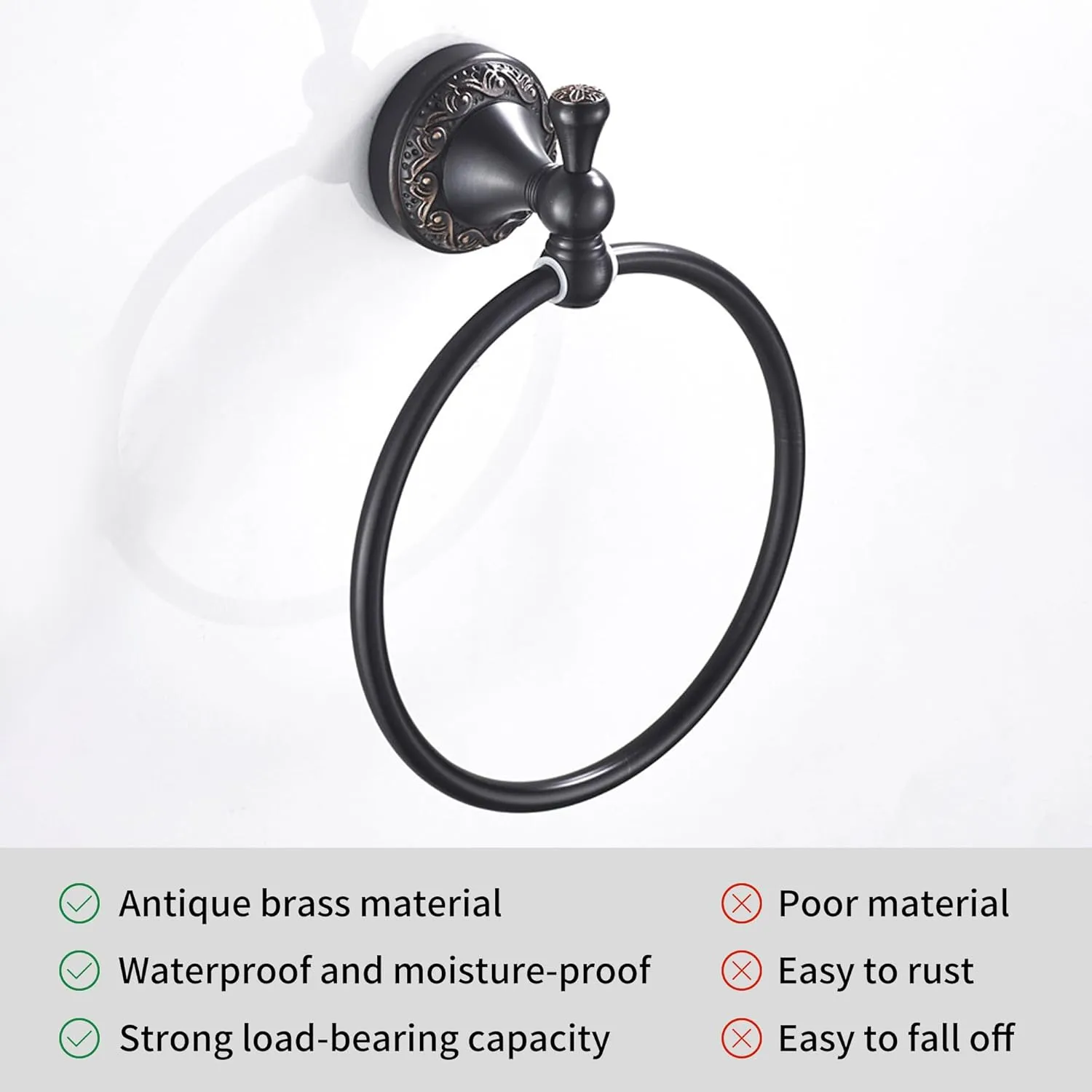Oil Rubble Bronze Brass Bath Towel Ring, Wall Mounted Black Bathroom Hardware Accessories, Pattern Carving Design