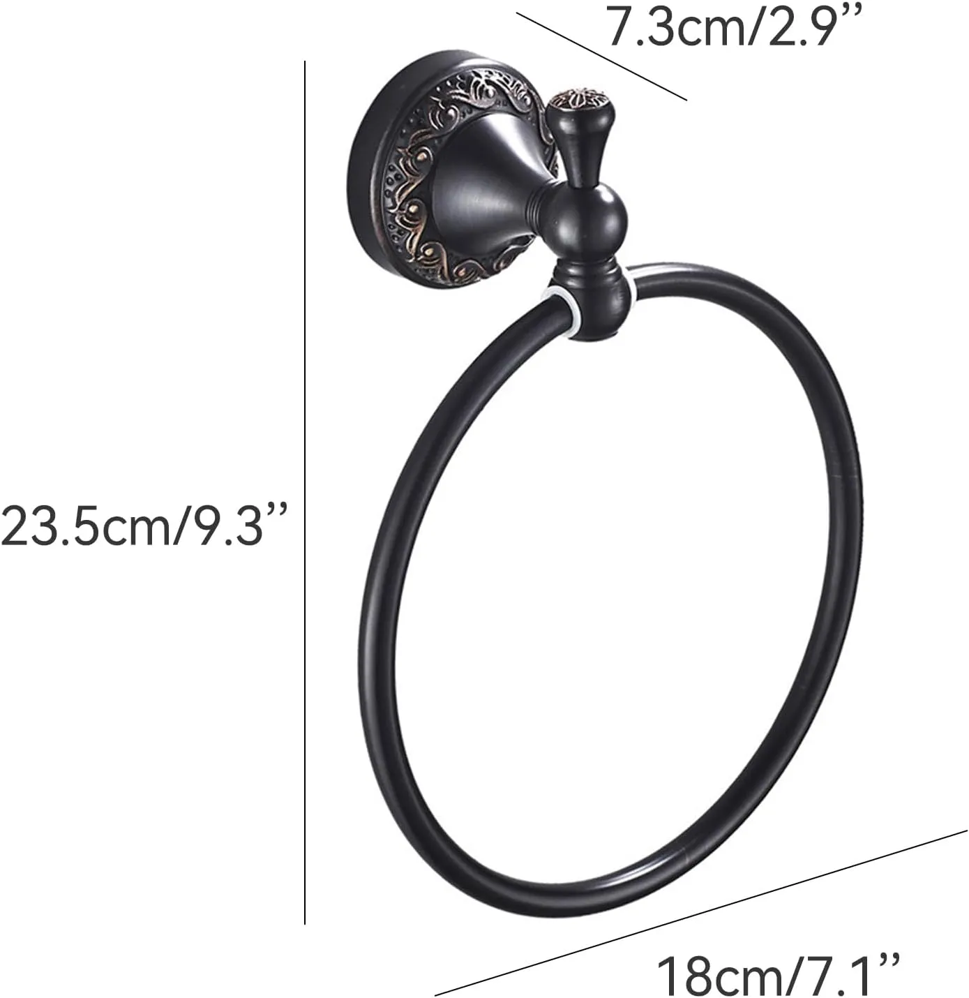Oil Rubble Bronze Brass Bath Towel Ring, Wall Mounted Black Bathroom Hardware Accessories, Pattern Carving Design