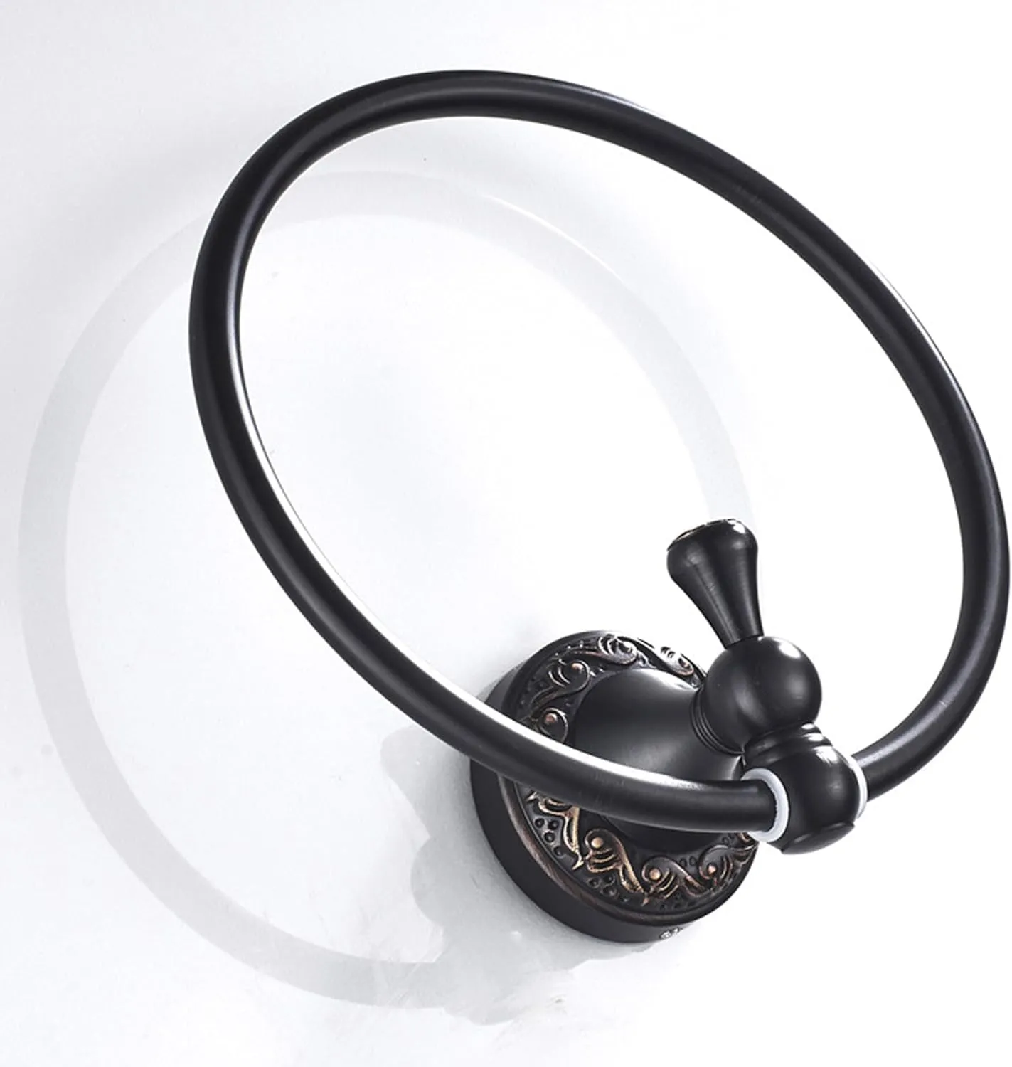 Oil Rubble Bronze Brass Bath Towel Ring, Wall Mounted Black Bathroom Hardware Accessories, Pattern Carving Design