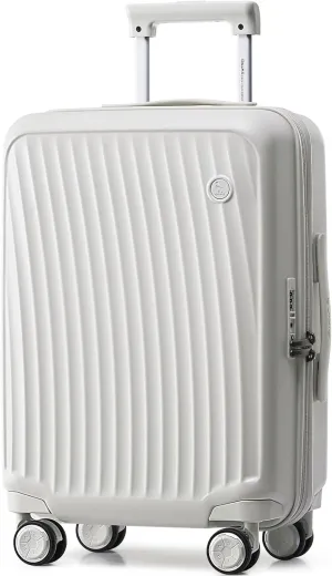 OIWAS 20 Inch Carry On Luggage, Hard Shell Suitcases with 8 Spinner Wheel, TSA Lock, Waterproof Compartment and Smooth Zippers, Lightweight Travel Luggage Airline Approved for Short Trip, White