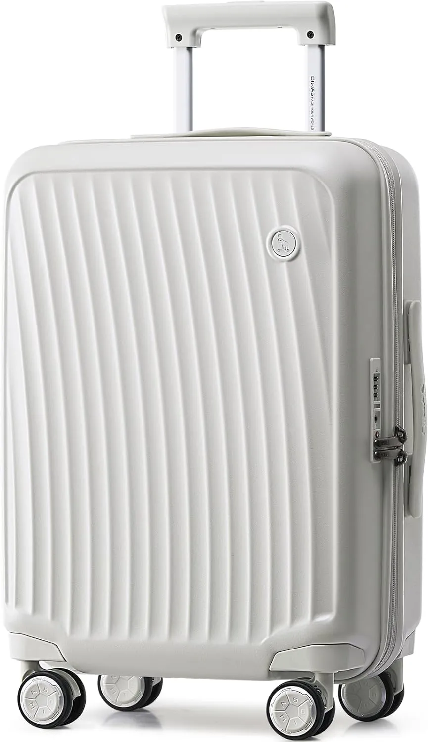 OIWAS 20 Inch Carry On Luggage, Hard Shell Suitcases with 8 Spinner Wheel, TSA Lock, Waterproof Compartment and Smooth Zippers, Lightweight Travel Luggage Airline Approved for Short Trip, White