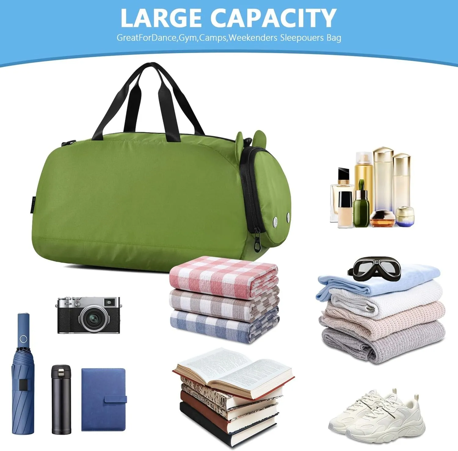 Olive Drab Green Travel Duffle Bags Girls Tote Overnight Bags Toddler Carry on Duffel Bag for Boys Luggage Kids Sports