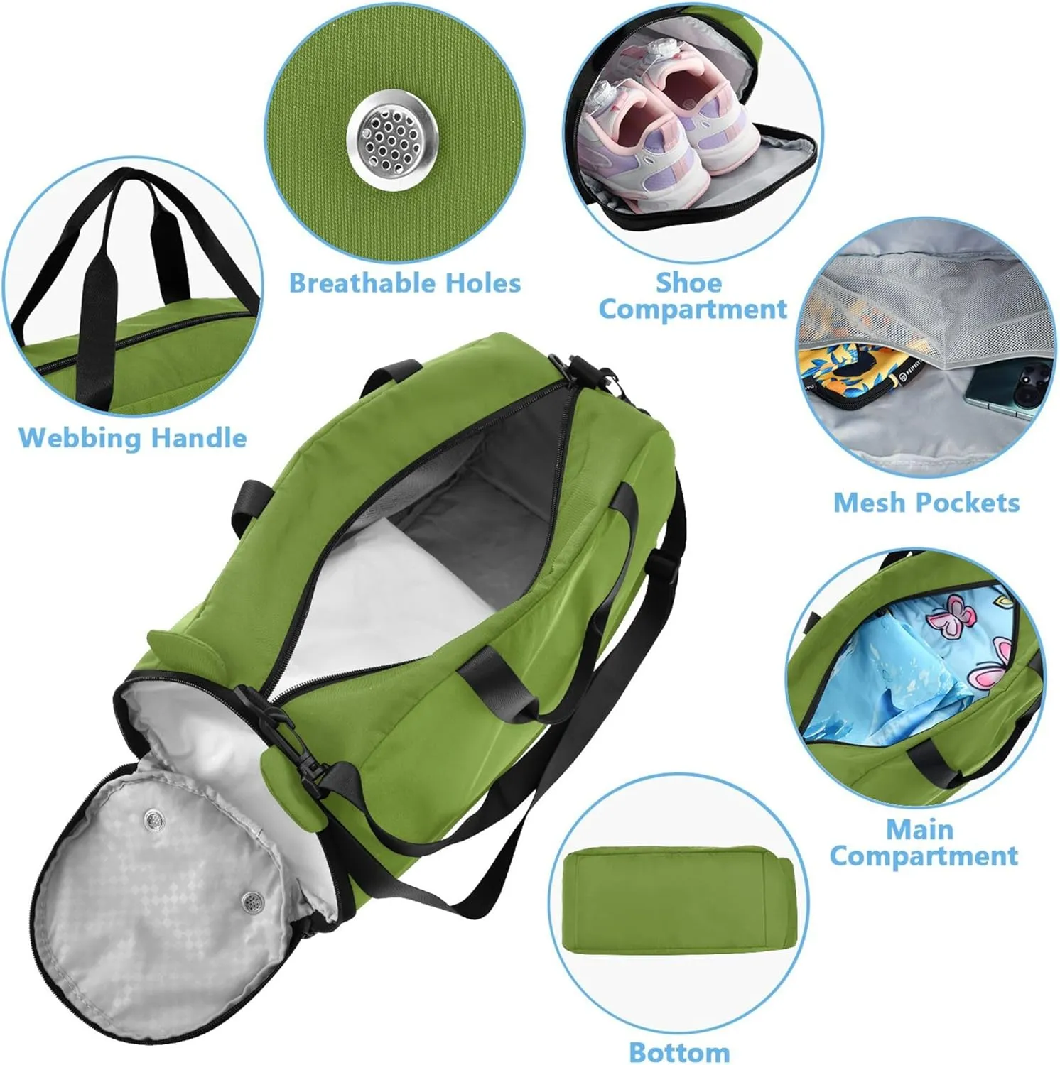 Olive Drab Green Travel Duffle Bags Girls Tote Overnight Bags Toddler Carry on Duffel Bag for Boys Luggage Kids Sports