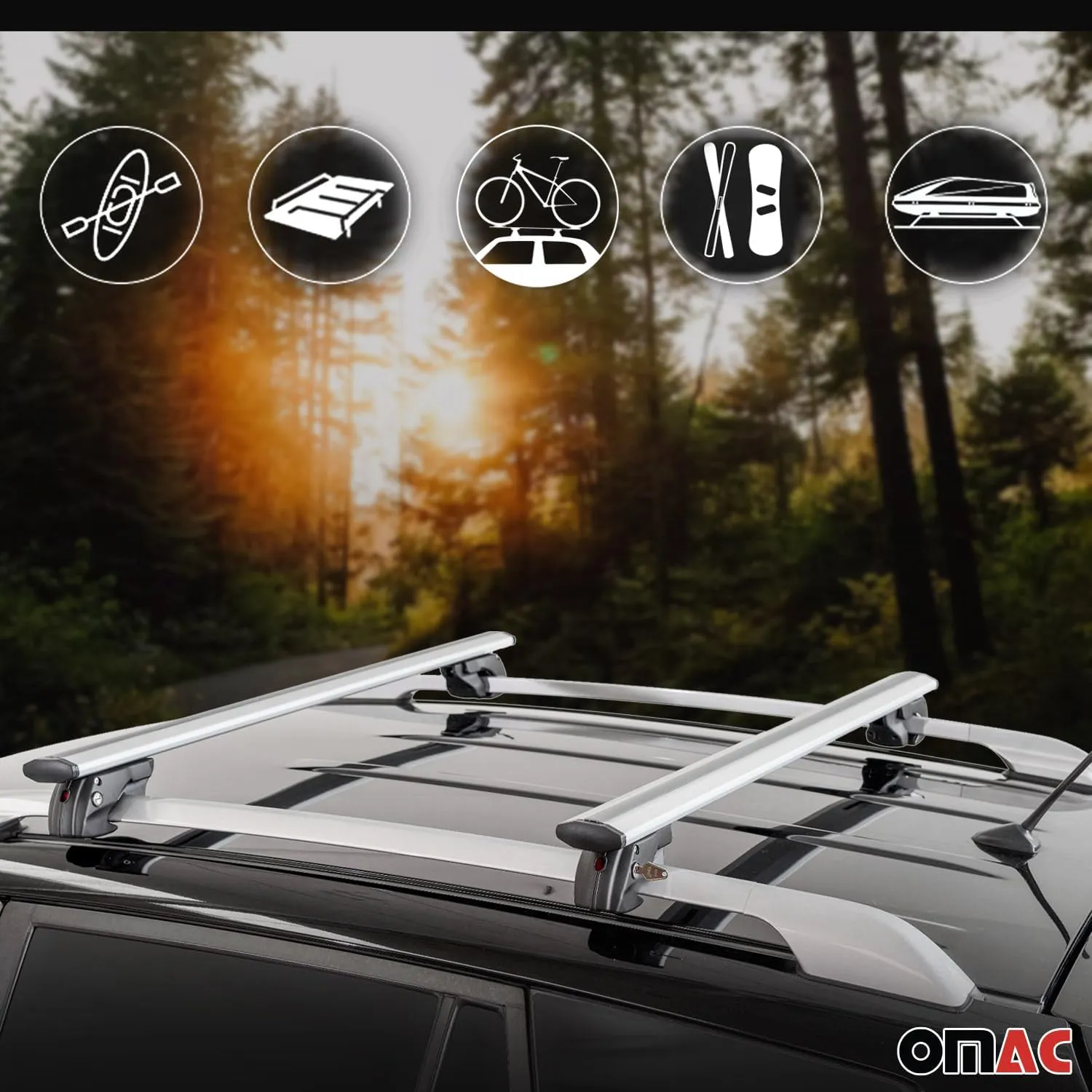 OMAC Aluminium Roof Racks Cross Bars Carrier for Chrysler Town & Country 2001-2004 Gray 2 Pcs Anti-Theft for Travel Kayak Canoe Surf Ski Snowboard Camping