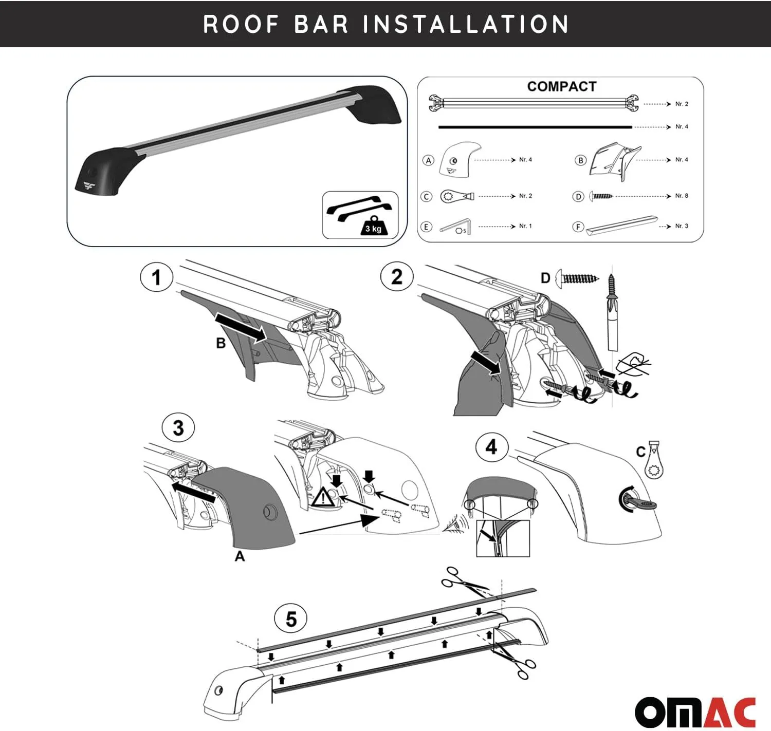 OMAC Premium Roof Rack Cross Bars Compatible with Volvo V60 Cross Country 2015-2025 Aluminium Car Roof Racks, Rooftop Cargo Bars for Ski Luggage Rack Kayak Bike Canoe Snowboard CrossBars 220LB