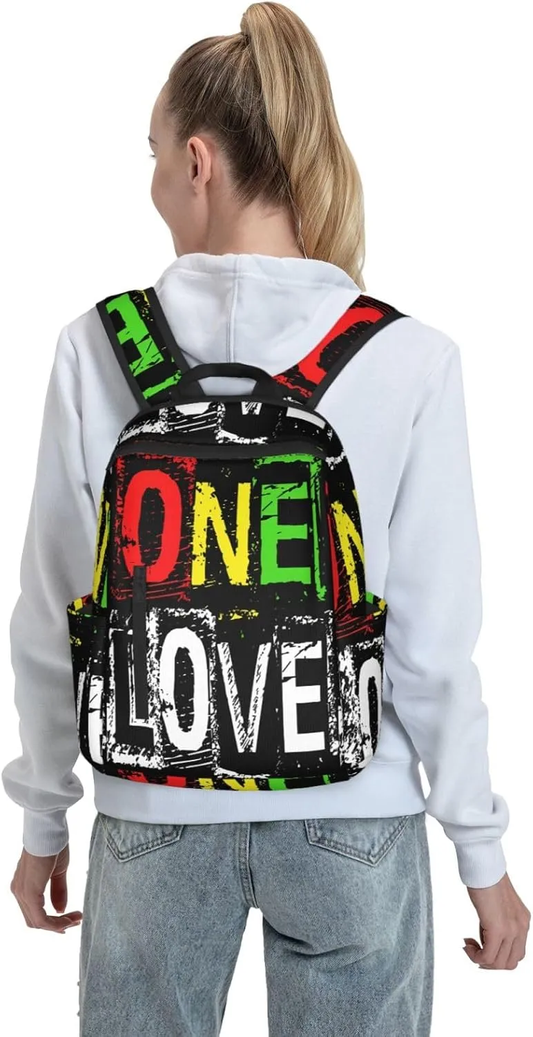 One Loves Jamaican Rasta Reggae Casual Backpacks Laptop Backpack Outdoor Travel Rucksack Sport Carry-On Daypack Lightweight Bag with Multi-Pockets