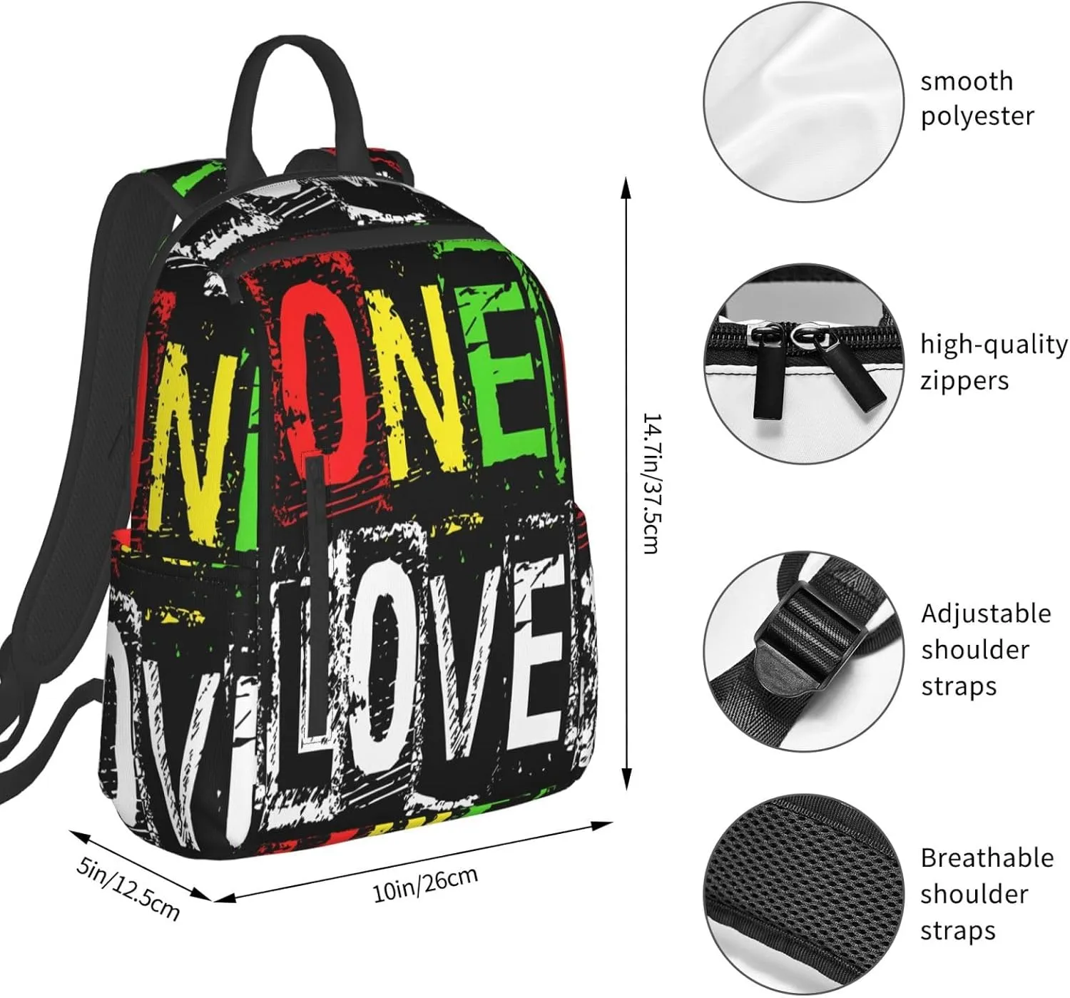 One Loves Jamaican Rasta Reggae Casual Backpacks Laptop Backpack Outdoor Travel Rucksack Sport Carry-On Daypack Lightweight Bag with Multi-Pockets