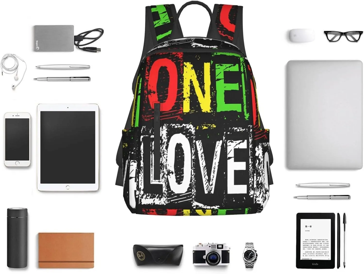 One Loves Jamaican Rasta Reggae Casual Backpacks Laptop Backpack Outdoor Travel Rucksack Sport Carry-On Daypack Lightweight Bag with Multi-Pockets