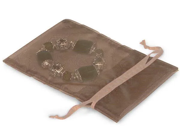 Organza Sheer Drawstring Bags: Charcoal / 10 Pack / 5x7"
